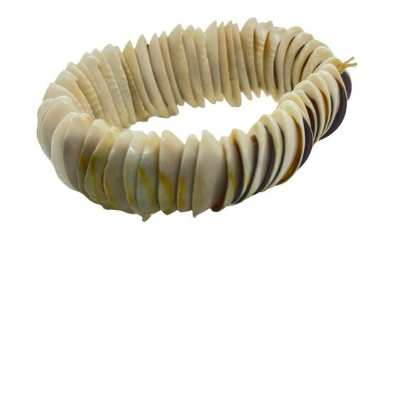 bundled Womens White Beach Adjustable Chunky Stretch Half Shell Bracelet 2.5"X1" - Picture 2 of 11